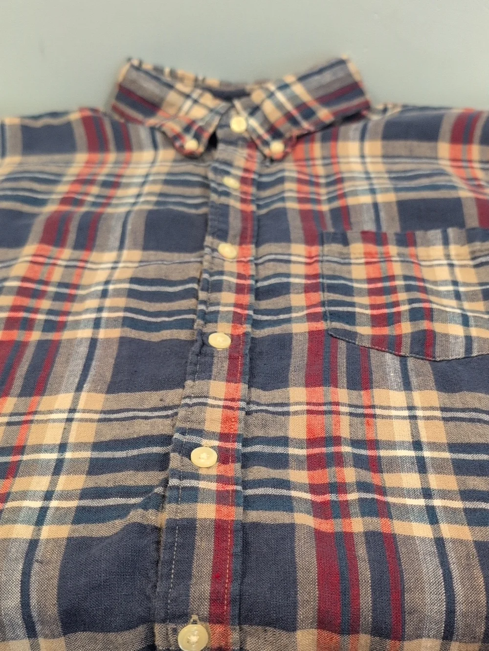 J. Crew Mens Large Slim Linen-Cotton Short Sleeve Button Down Shirt Style #A0560